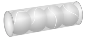 Ett rör med fyra tennisbollar.